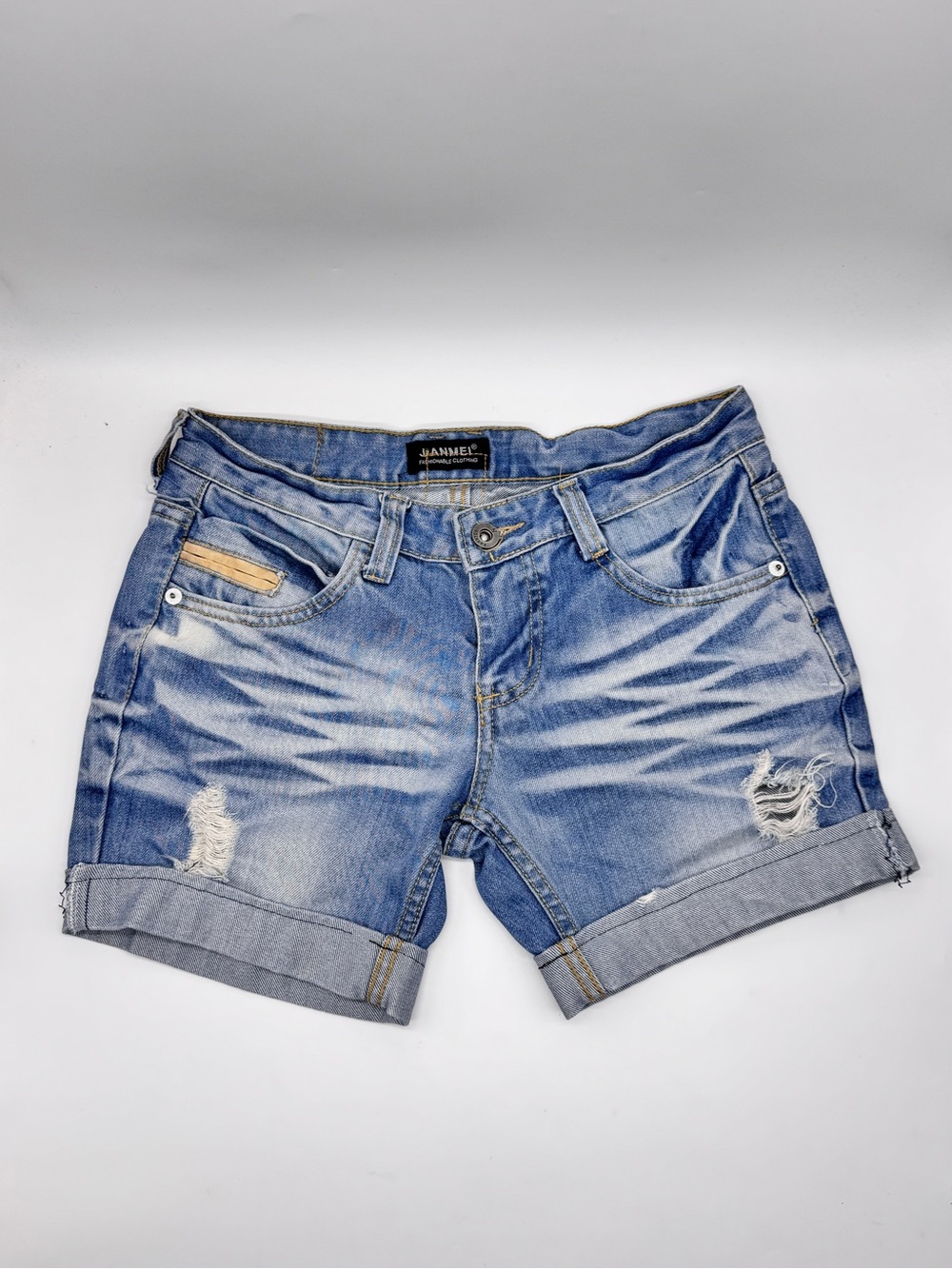 Light Washed Blue Distressed Denim Shorts - Picture 1 of 8